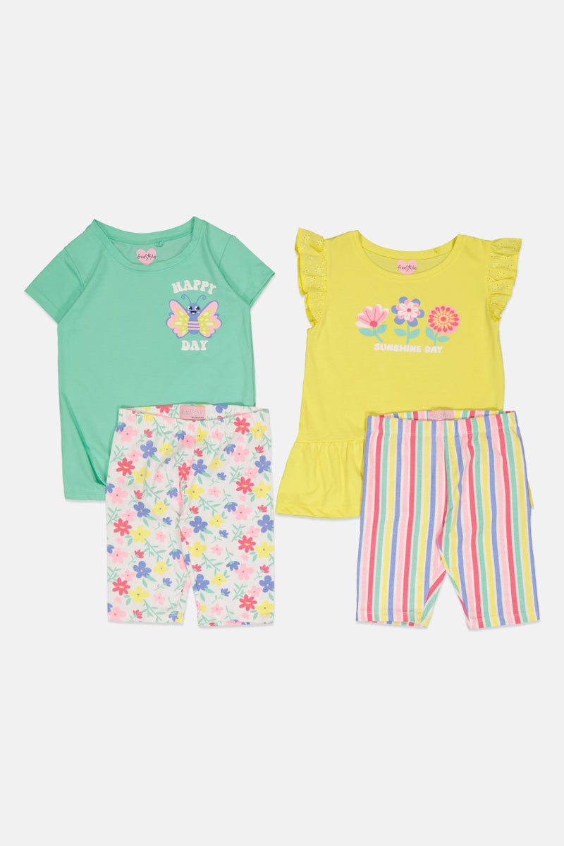 Freestyle طقم تي شيرت وشورتات بناتي للأطفال 4 قطع، متعدد الألوان - Image 3